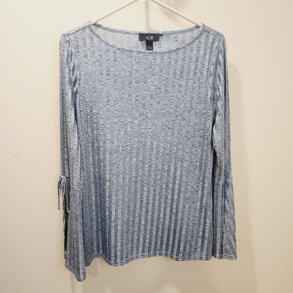 AGB Light Blue Pattered Ling Sleeves Blouse Size L - Picture 2 of 10